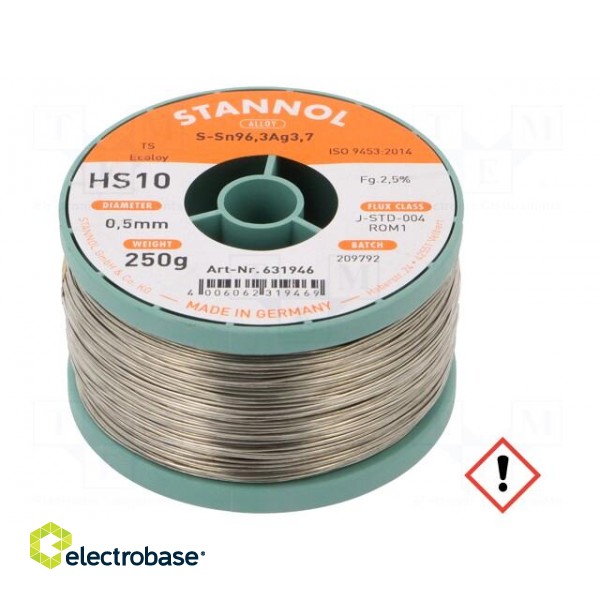 Soldering wire | Sn96Ag4 | 0.5mm | 0.25kg | lead free | Package: reel