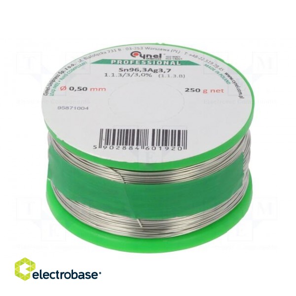 Soldering wire | Sn96,3Ag3,7 | 0.5mm | 0.25kg | lead free | reel | 3%