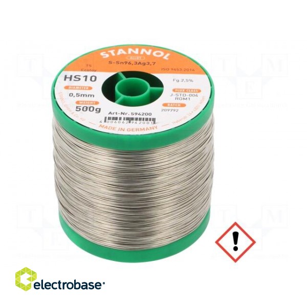 Soldering wire | Sn96,3Ag3,7 | 0.5mm | 0.5kg | lead free | reel | 221°C