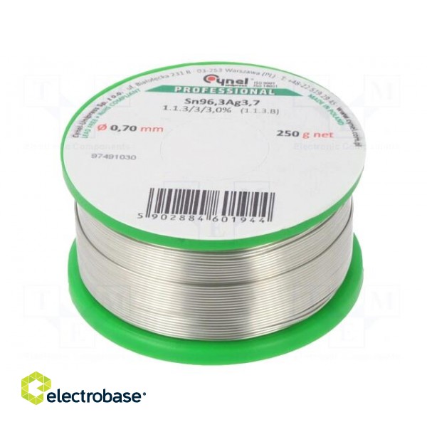 Soldering wire | Sn96,3Ag3,7 | 0.7mm | 0.25kg | lead free | reel | 3%