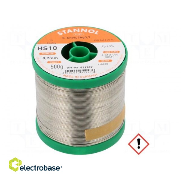 Soldering wire | Sn96,3Ag3,7 | 0.7mm | 0.5kg | lead free | reel | 221°C