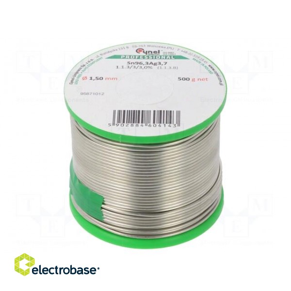 Soldering wire | Sn96,3Ag3,7 | 1.5mm | 0.5kg | lead free | reel | 3%