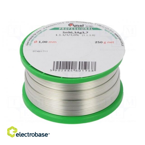 Soldering wire | Sn96,3Ag3,7 | 1mm | 0.25kg | lead free | reel | 3%