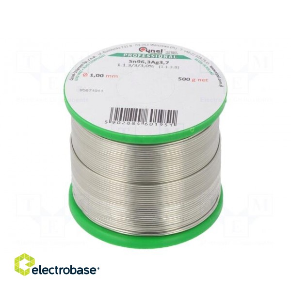 Soldering wire | Sn96,3Ag3,7 | 1mm | 0.5kg | lead free | reel | 3%