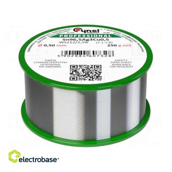 Soldering wire | Sn96,5Ag3Cu0,5 | 0.5mm | 250g | lead free | reel | 2.5%