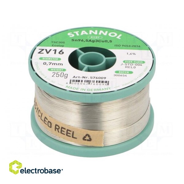 Soldering wire | Sn96,5Ag3Cu0,5 | 0.7mm | 250g | lead free | reel | 1.6%