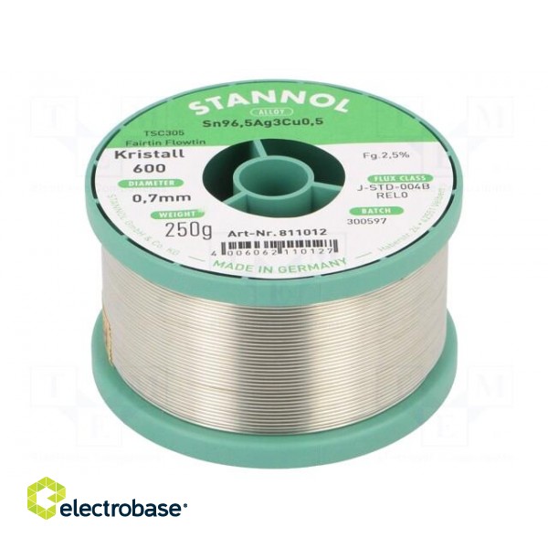 Soldering wire | Sn96,5Ag3Cu0,5 | 0.7mm | 250g | lead free | reel | 2.5%