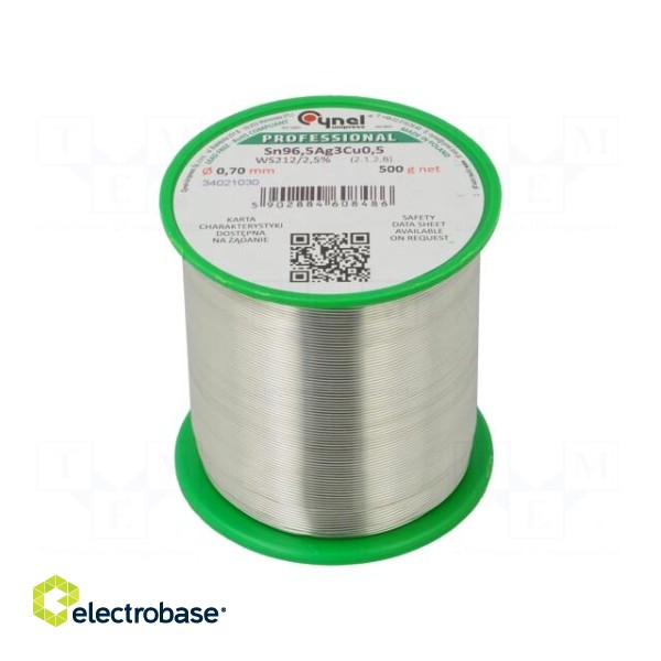 Soldering wire | Sn96,5Ag3Cu0,5 | 0.7mm | 500g | lead free | reel | 2.5%