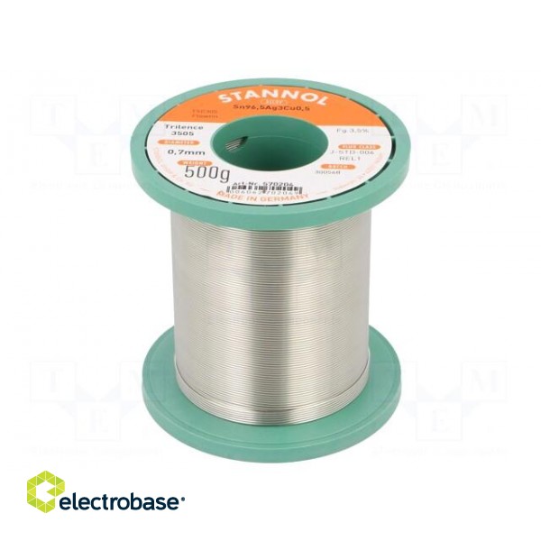 Soldering wire | Sn96,5Ag3Cu0,5 | 0.7mm | 500g | lead free | reel | 3.5%