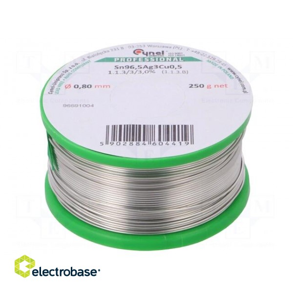 Soldering wire | Sn96,5Ag3Cu0,5 | 0.8mm | 250g | lead free | 217÷219°C