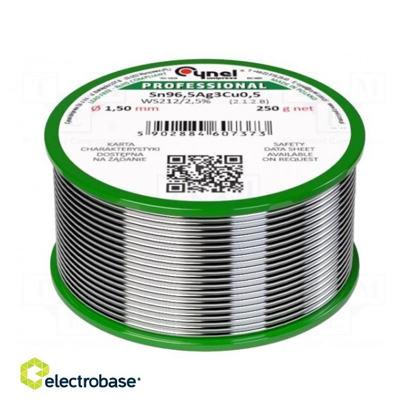 Soldering wire | Sn96,5Ag3Cu0,5 | 1.5mm | 250g | lead free | reel | 2.5%