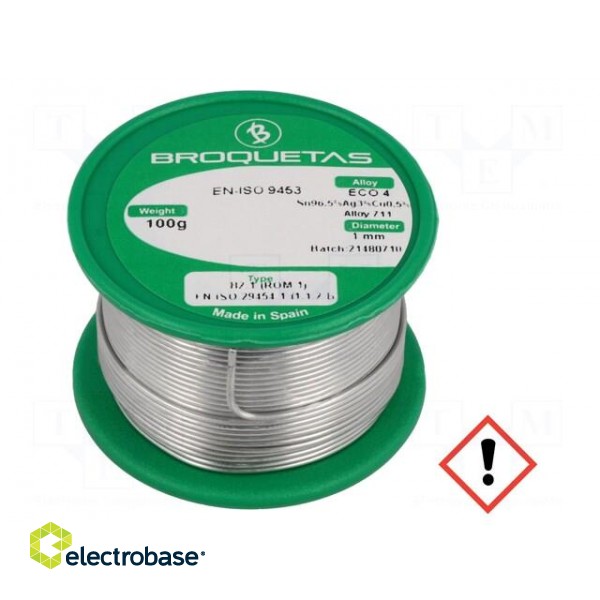 Soldering wire | Sn96,5Ag3Cu0,5 | 1mm | 0.1kg | lead free | 217÷220°C