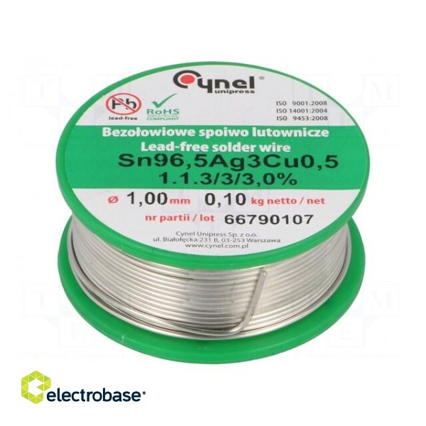 Soldering wire | Sn96,5Ag3Cu0,5 | 1mm | 100g | lead free | 217÷219°C