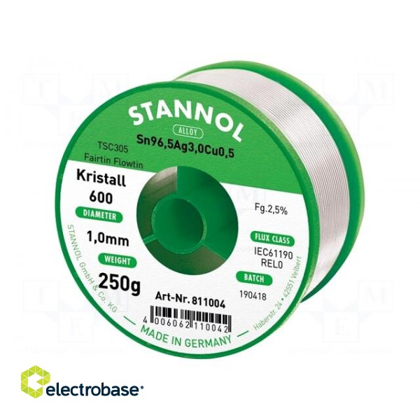 Soldering wire | Sn96,5Ag3Cu0,5 | 1mm | 250g | lead free | reel | 2.5%