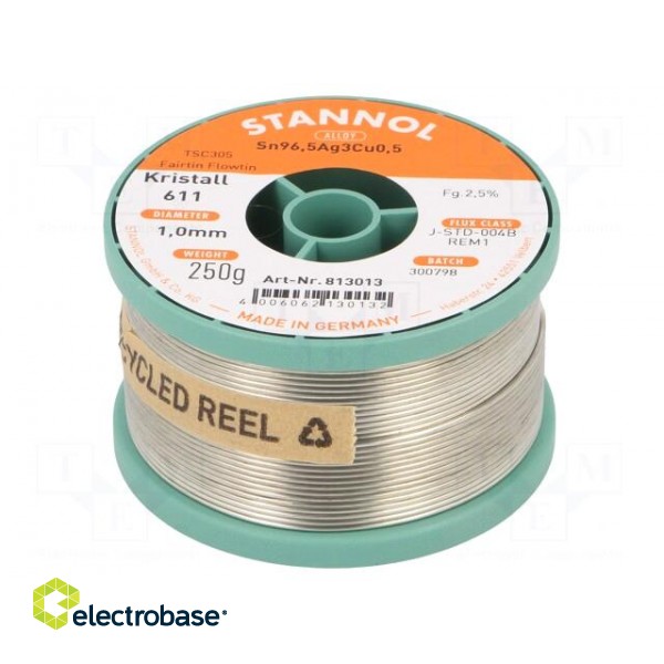 Soldering wire | Sn96,5Ag3Cu0,5 | 1mm | 250g | lead free | reel | 2.5%