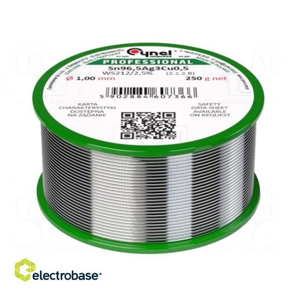 Soldering wire | Sn96,5Ag3Cu0,5 | 1mm | 250g | lead free | reel | 2.5%