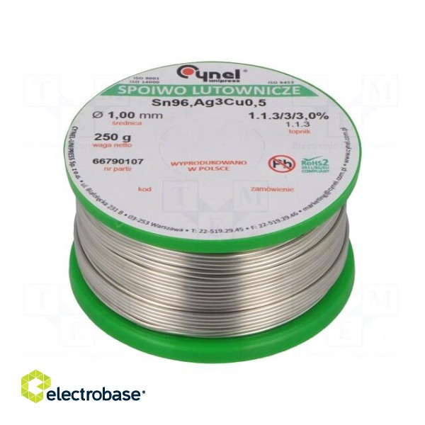 Soldering wire | Sn96,5Ag3Cu0,5 | 1mm | 250g | lead free | 217÷219°C