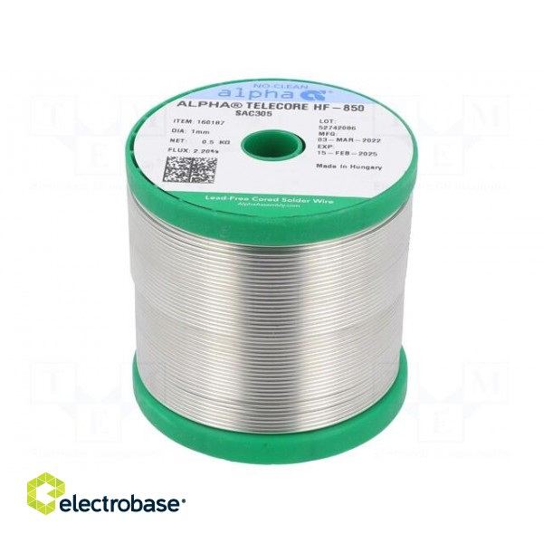 Soldering wire | Sn96,5Ag3Cu0,5 | 1mm | 500g | lead free | reel | 2.2%