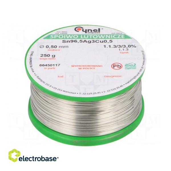 Soldering wire | Sn96,5Ag3Cu0,5 | 500um | 250g | lead free | 217÷219°C