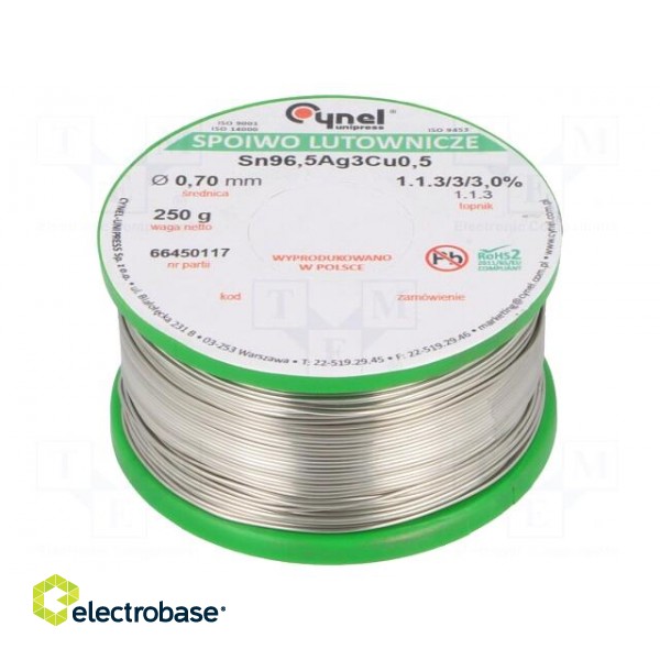 Soldering wire | Sn96,5Ag3Cu0,5 | 700um | 250g | lead free | 217÷219°C