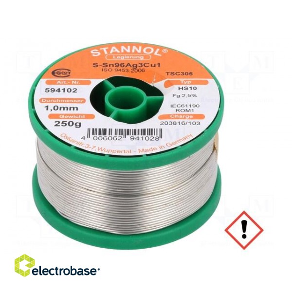 Soldering wire | Sn96Ag3Cu1 | 1mm | 0.25kg | lead free | reel | HS10