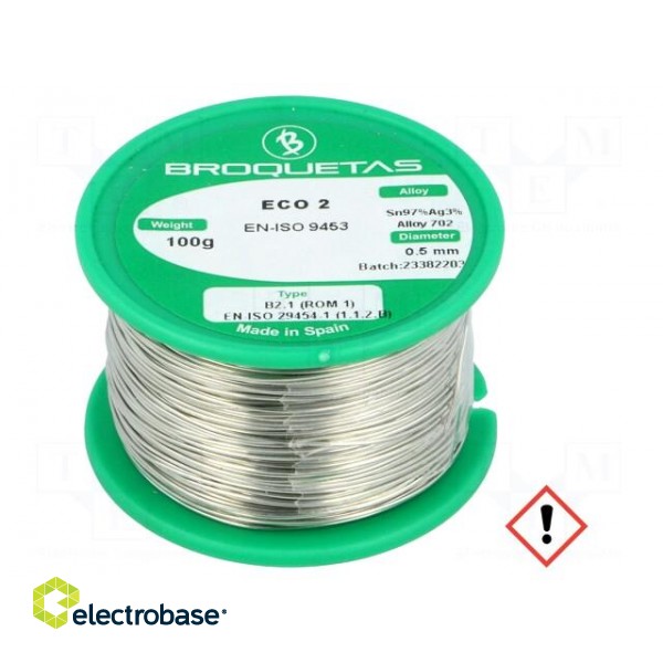 Soldering wire | Sn97Ag3 | 0.5mm | 100g | lead free | reel | 221°C