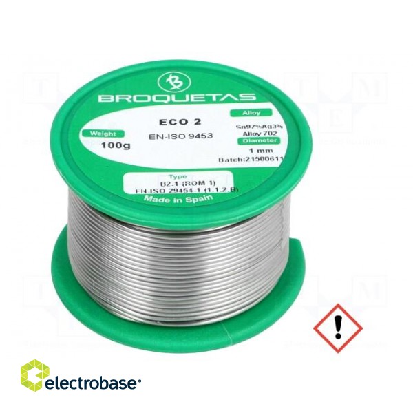 Soldering wire | Sn97Ag3 | 1mm | 0.1kg | lead free | Package: reel