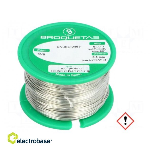 Soldering wire | Sn97Cu3 | 0.5mm | 100g | lead free | Package: reel