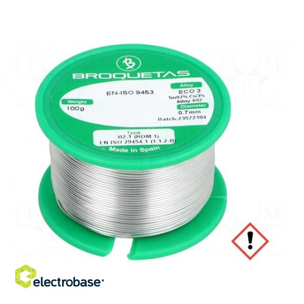 Soldering wire | Sn97Cu3 | 0.7mm | 100g | lead free | reel | 230°C