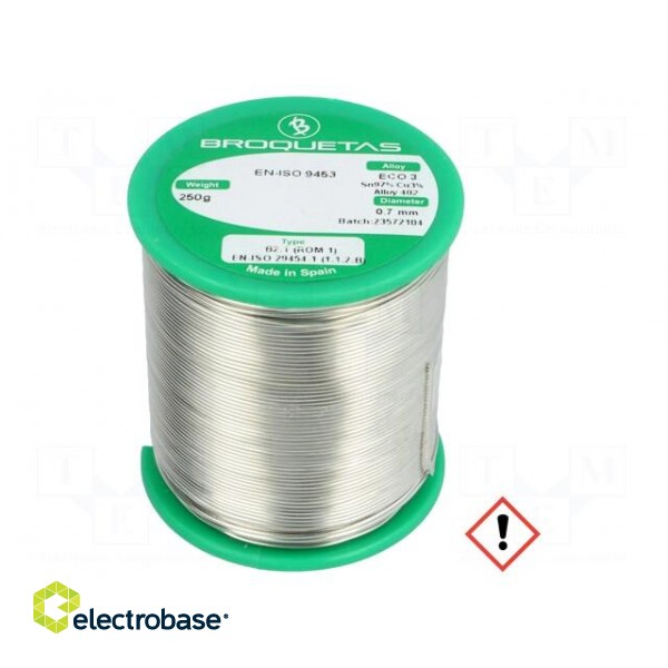 Soldering wire | Sn97Cu3 | 0.7mm | 250g | lead free | reel | 230°C