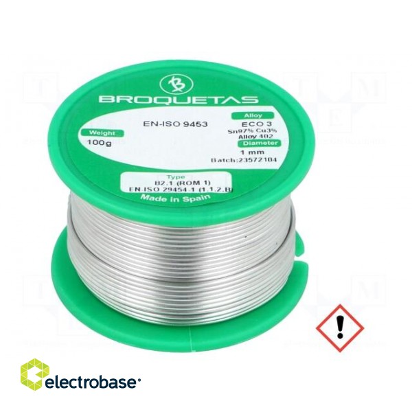 Soldering wire | Sn97Cu3 | 1mm | 100g | lead free | Package: reel | 230°C