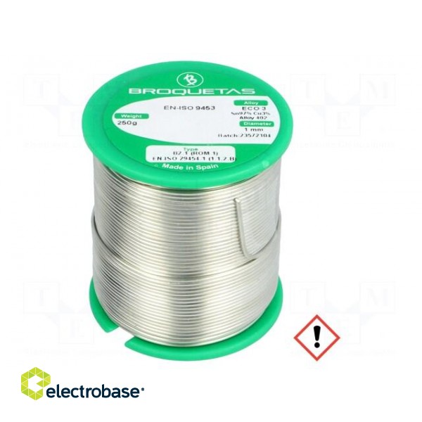 Soldering wire | Sn97Cu3 | 1mm | 250g | lead free | Package: reel | 230°C