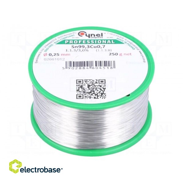 Soldering wire | Sn99,3Cu0,7 | 0.25mm | 250g | lead free | reel | 227°C