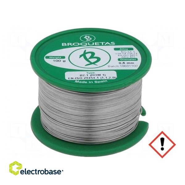 Soldering wire | Sn99,3Cu0,7 | 0.5mm | 0.1kg | lead free | reel | 220°C