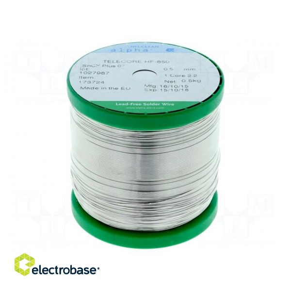 Soldering wire | Sn99,3Cu0,7 | 0.5mm | 0.5kg | lead free | reel | 2.2%