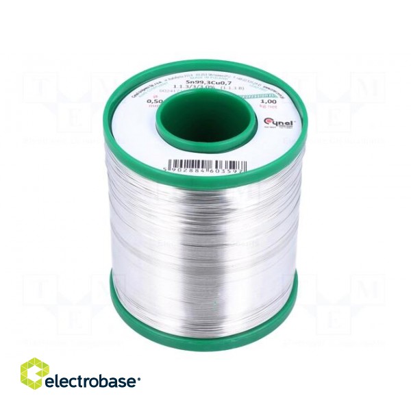 Soldering wire | Sn99,3Cu0,7 | 0.5mm | 1000g | lead free | reel | 227°C