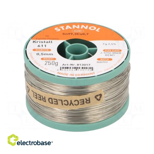Soldering wire | Sn99,3Cu0,7 | 0.5mm | 250g | lead free | reel | 2.5%