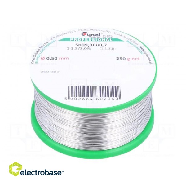 Soldering wire | Sn99,3Cu0,7 | 0.5mm | 250g | lead free | Package: reel
