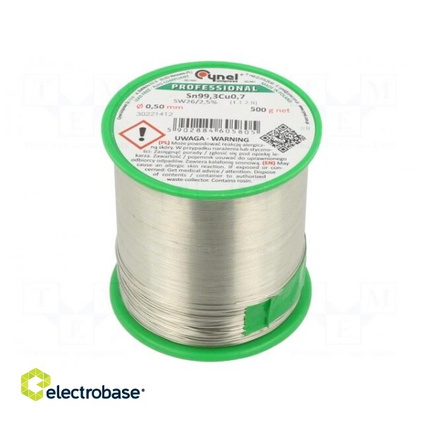 Soldering wire | Sn99,3Cu0,7 | 0.5mm | 500g | lead free | reel | 227°C
