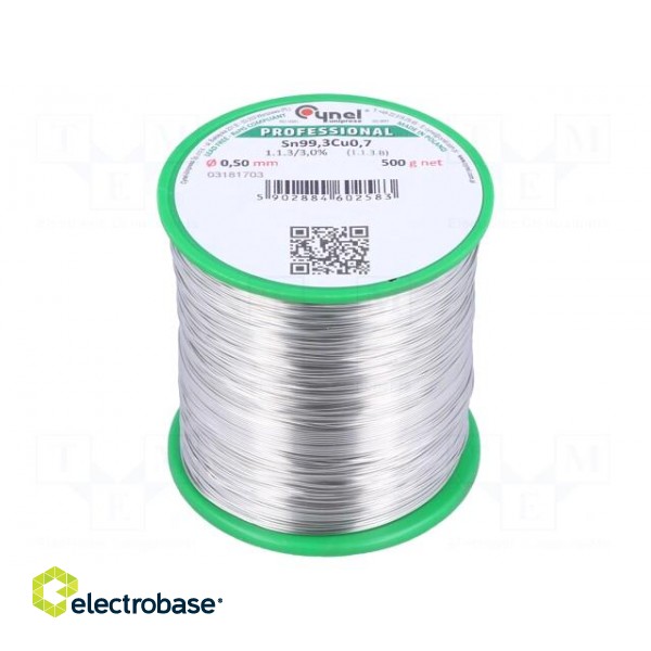 Soldering wire | Sn99,3Cu0,7 | 0.5mm | 500g | lead free | Package: reel