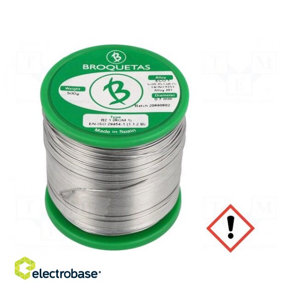 Soldering wire | Sn99,3Cu0,7 | 0.7mm | 0.5kg | lead free | reel | 220°C