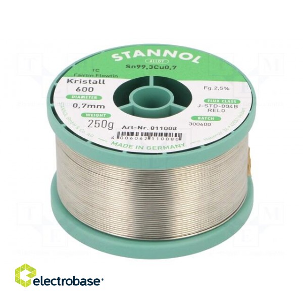 Soldering wire | Sn99,3Cu0,7 | 0.7mm | 250g | lead free | reel | 2.5%