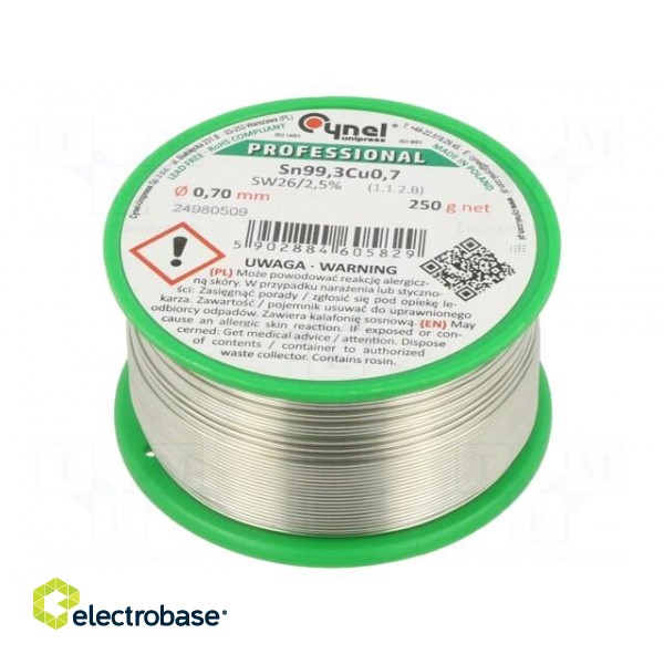 Soldering wire | Sn99,3Cu0,7 | 0.7mm | 250g | lead free | Package: reel