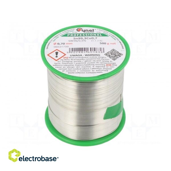 Soldering wire | Sn99,3Cu0,7 | 0.7mm | 500g | lead free | reel | 227°C