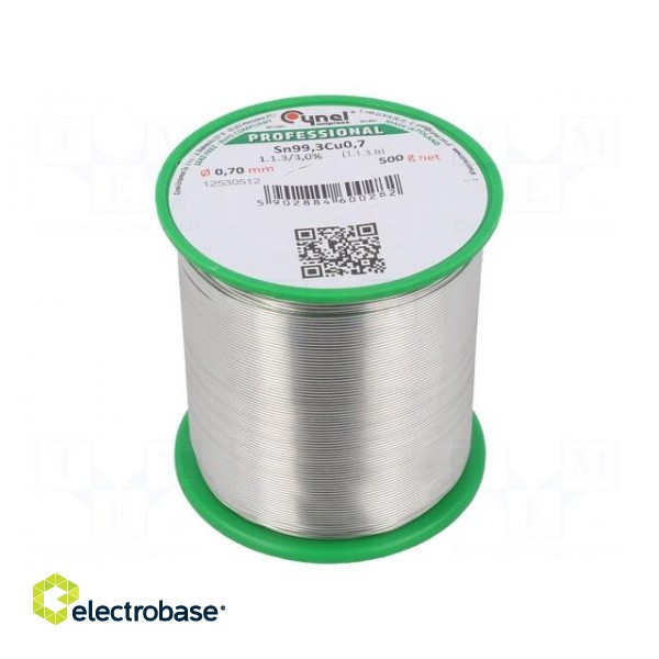 Soldering wire | Sn99,3Cu0,7 | 0.7mm | 500g | lead free | Package: reel