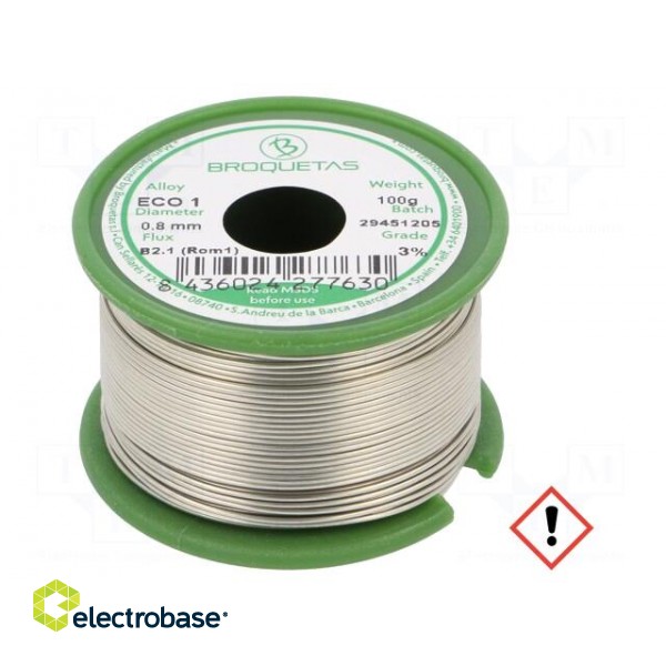Soldering wire | Sn99,3Cu0,7 | 0.8mm | 0.1kg | lead free | reel | 220°C