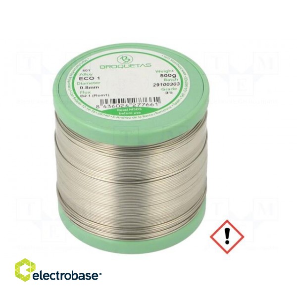 Soldering wire | Sn99,3Cu0,7 | 0.8mm | 0.5kg | lead free | reel | 220°C