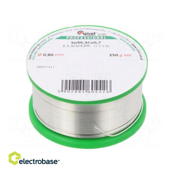 Soldering wire | Sn99,3Cu0,7 | 0.8mm | 250g | lead free | Package: reel