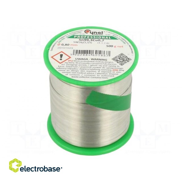 Soldering wire | Sn99,3Cu0,7 | 0.8mm | 500g | lead free | reel | 227°C