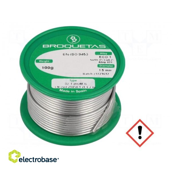 Soldering wire | Sn99,3Cu0,7 | 1.5mm | 0.1kg | lead free | 220°C